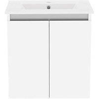 Newland 500mm Wall Hung Double Door Ceramic Basin Unit - White Gloss