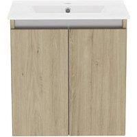 Newland 500mm Wall Hung Double Door Ceramic Basin Unit - Natural Oak