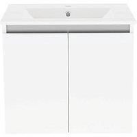 Newland 600mm Wall Hung Double Door Ceramic Basin Unit - White Gloss