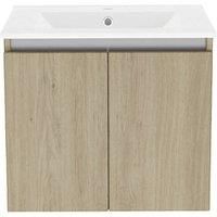 Newland 600mm Wall Hung Double Door Ceramic Basin Unit - Natural Oak