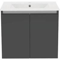 Newland 600mm Wall Hung Double Door Ceramic Basin Unit - Midnight Mist