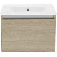 Newland 500mm Single Drawer Ceramic Basin Unit - Natural Oak