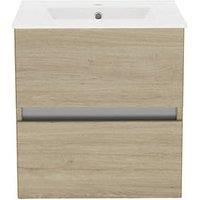 Newland 500mm Double Drawer Ceramic Basin Unit - Natural Oak