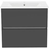 Newland 600mm Double Drawer Ceramic Basin Unit - Midnight Mist