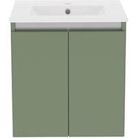 Newland 500mm Wall Hung Double Door Large Ceramic Basin Unit - Sage Green