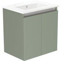 Newland 500mm Wall Hung Double Door Ceramic Basin Unit - Sage Green