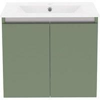 Newland 600mm Wall Hung Double Door Ceramic Basin Unit - Sage Green