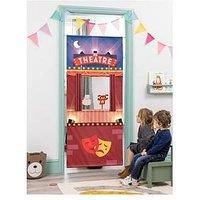 Pop-Up Play Town Puppet Theatre Handing Doorway, Kids Role Play Toys with Curtain and Tension Rod, Puppet Show for Kids 3-7