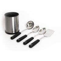 MasterClass 4 Pieces Bundle of Stainless Steel Utensils Set and Utensil Holder