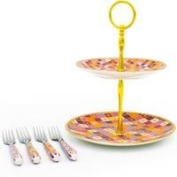 5pc Rose China Tea Set with 2-Tier Cup Cake Stand and 4x Forks - Teas & C's Kasbah