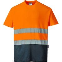 Portwest Hi Vis Cotton Comfort Contrast Short Sleeve T Shirt Orange / Navy XS