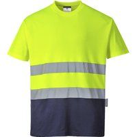 Portwest Hi Vis Cotton Comfort Contrast Short Sleeve T Shirt Yellow / Navy XS