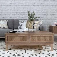 LPD Bordeaux 2 Drawer Coffee Table with Gold Handles and Rattan Effect Fronts