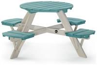 Plum Wooden Circular Picnic Table With Teal Seats