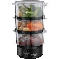 Russell Hobbs 26530 Matt Black Electric Food Steamer - 3-Tier, 7 Litre Capacity with BPA Free Baskets and Rice Bowl (Included) for Vegetables, Meat and Fish