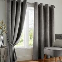 Alan Symonds Blackout Curtains Eyelet Ring Top, Polyester Velvet, Silver, 66 x 54