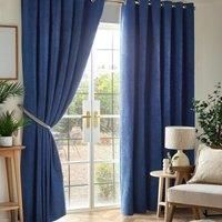 Luxury Living Chenille Blackout 66inch X 54inch Blue ring Top Curtains , Blue