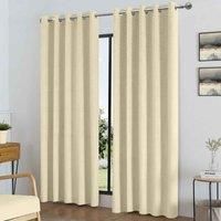 Luxury Living Temple Velvet Ring Top Blackout Curtains 117X137cm Cream, Cream