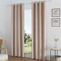 Luxury Living Temple Velvet Ring Top Blackout Curtains 117X137cm Latte, Brown