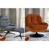 Boucle Swivel Leisure Chair With Footstool - 2 Colours!