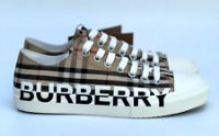 BURBERRY MENS LARK BEIGE CHECK CANVAS LOGO SNEAKERS UK7 EUR41 US8