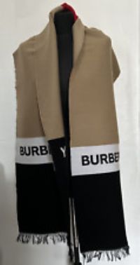 Burberry Logo Jacquard Wool Silk Scarf Archive Beige Rrp £280