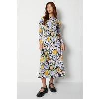 Printed Seamed Puff Sleeve Midi Dress