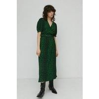 WAREHOUSE Short Sleeve Wrap Midi Dress In Animal