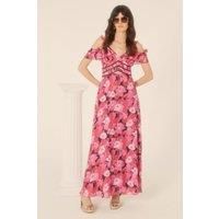 Pop Floral Frill Lace Trim Midaxi Dress