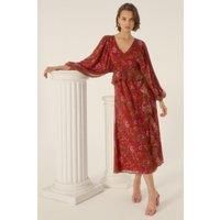 Botanical Red Floral Dobby Chiffon Midi Dress