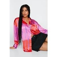 Plus Size Satin Dye Print Relaxed Shirt