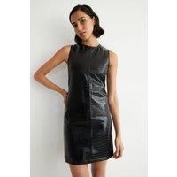 WAREHOUSE Faux Leather Croc Shift Dress