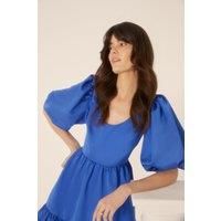 Satin Puff Sleeve Skater Dress