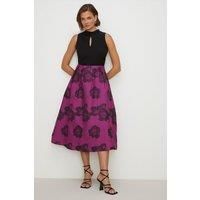 High Neck Jacquard Skirt Midi Dress