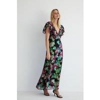 Sparkle Floral Jacquard V Neck Midi Dress