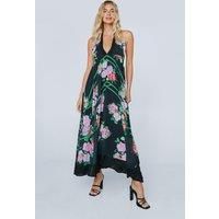 Border Floral Print Halter Neck Maxi Dress