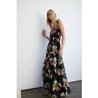 Floral Strappy Ruffle Wrap Maxi Dress