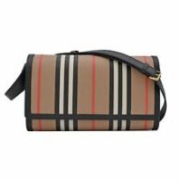 Burberry Hannah Icon Stripe Archive Black E-Canvas Leather Wallet Crossbody Bag