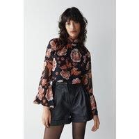 Dobby Printed Flute Sleeve Top