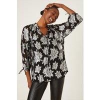 Tall Foil Jacquard Tie Neck Blouse