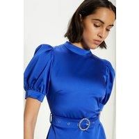 High Neck Satin Puff Sleeve Mini Dress