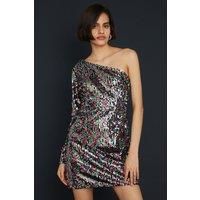 Sequin One Sleeve Mini Dress