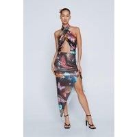 Petite Printed Butterfly Sequin Halterneck Midi Dress