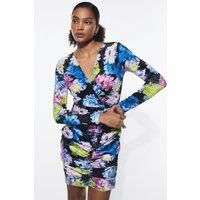 Floral Print Velvet Ruched Mini Dress