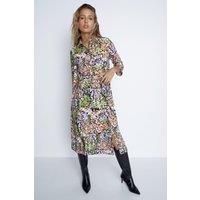 Abstract Smudge Roll Sleeve Shirt Dress