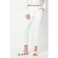 Petite Stretch Cigarette Belted Trousers