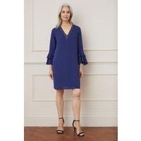 Womens Embellished Ruffle Sleeve Shift Dress