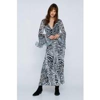 Animal Print Chiffon Long Sleeve Maxi Dress