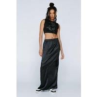 Satin Mid Rise Cargo Maxi Skirt