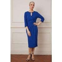 Womens Crepe Keyhole Puff Sleeve Midi Dress